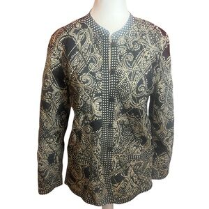 Quilted reversible jacket pockets mandarin collar Black Cream Paisley Jacket M